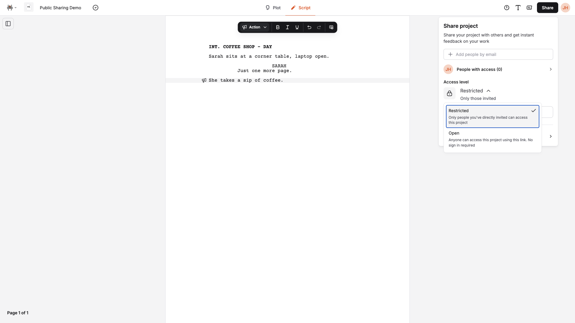 Access level Open and Copy link