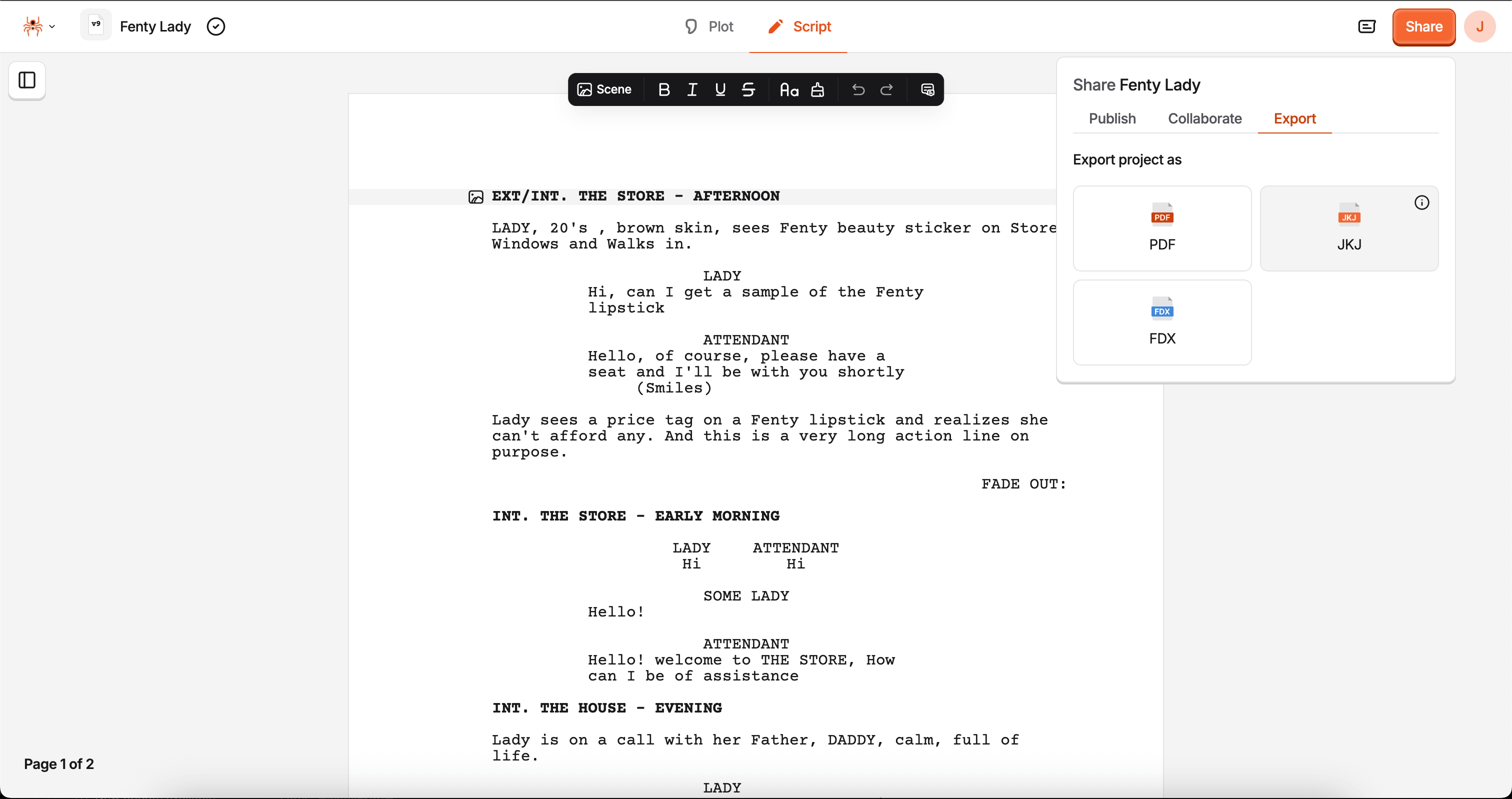 JKJ export option selected in the Share panel