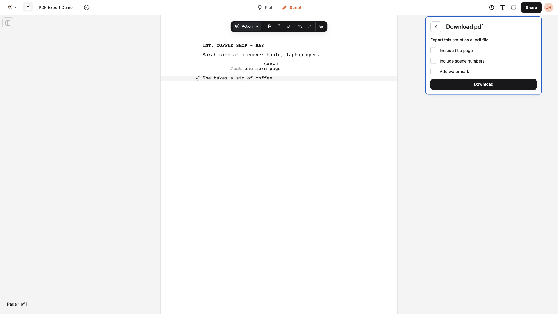 Download pdf view with options and Download button