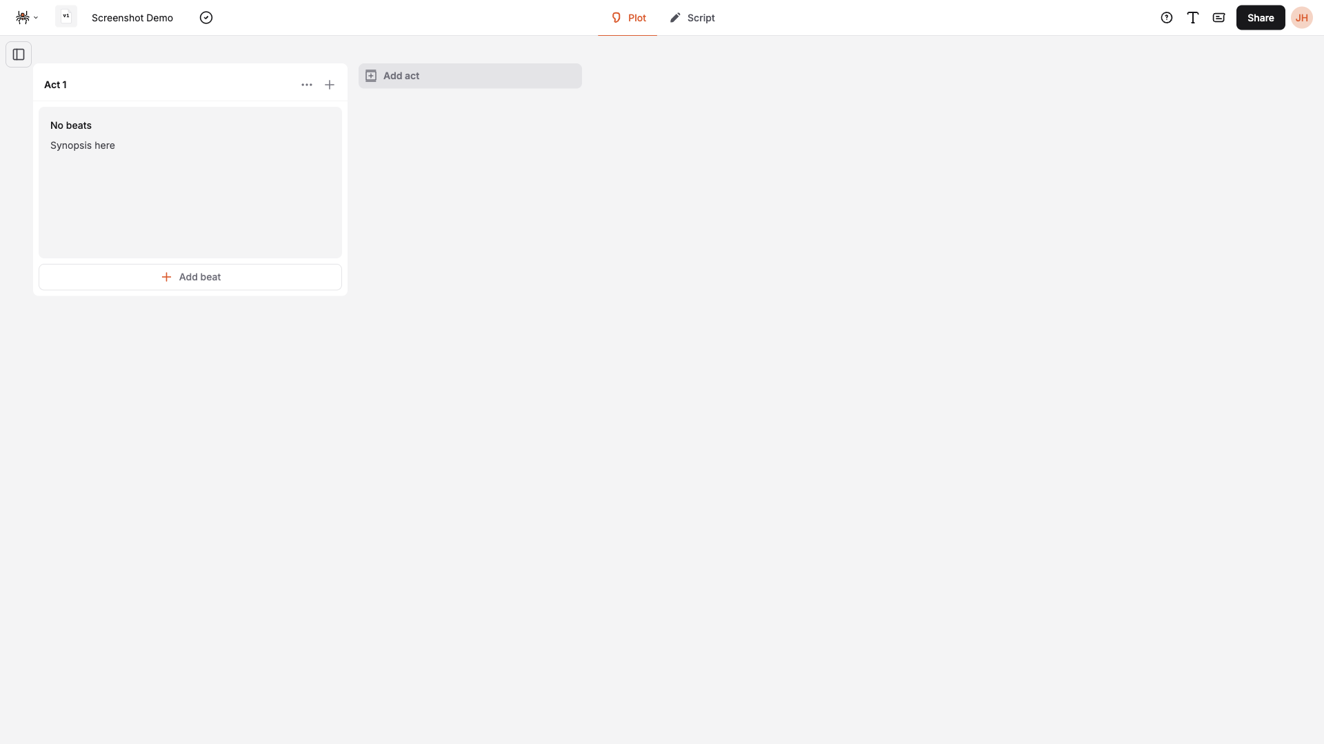 Plot view with empty beat board
