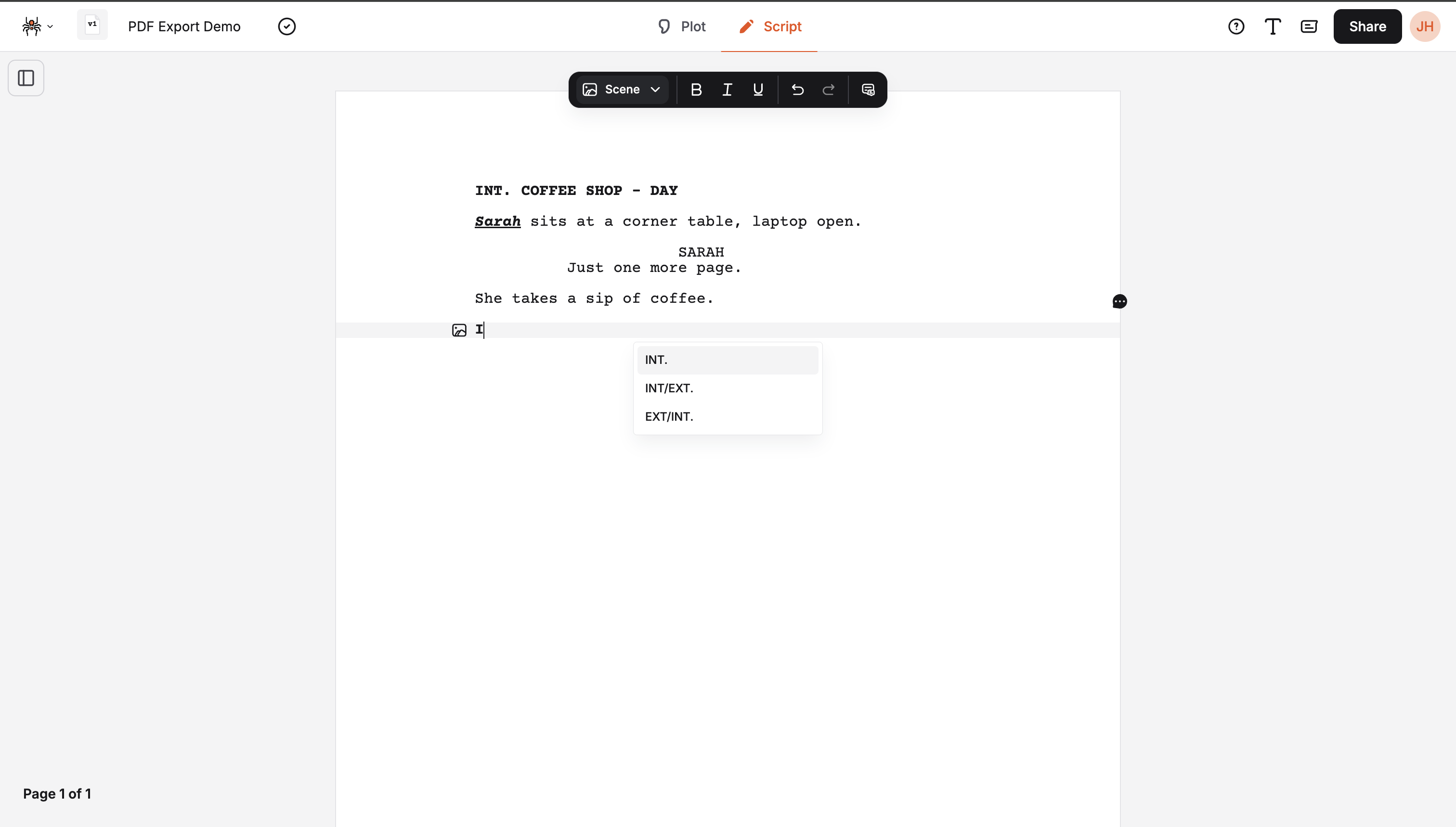 Scene heading suggestions