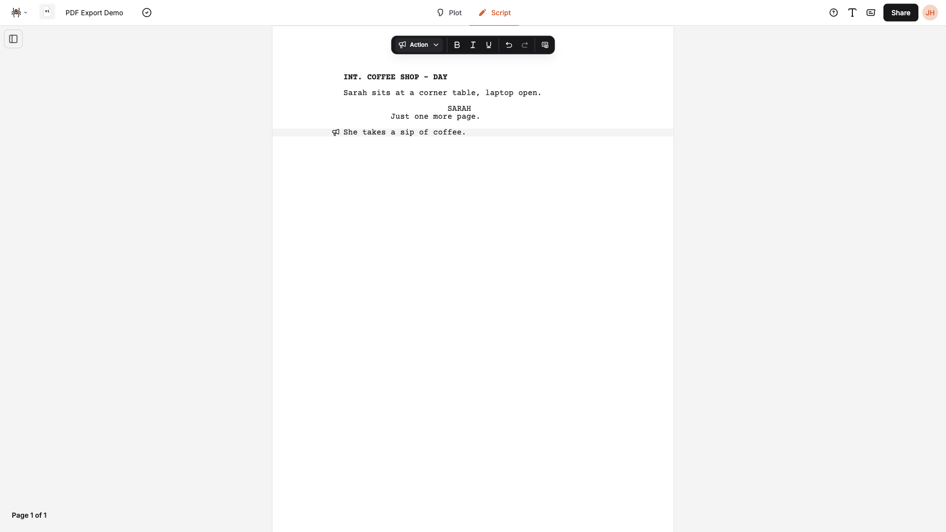 Share button in the top bar — click to open the Share panel