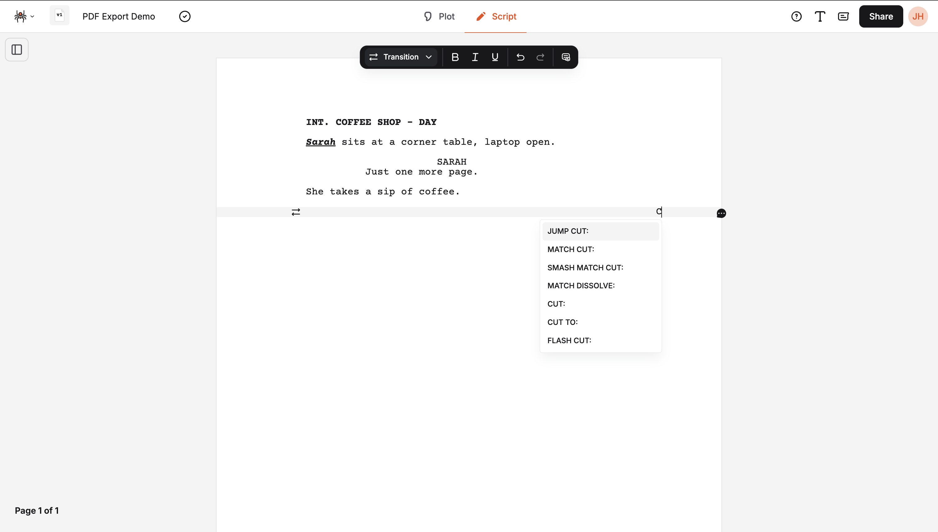 Transition suggestions